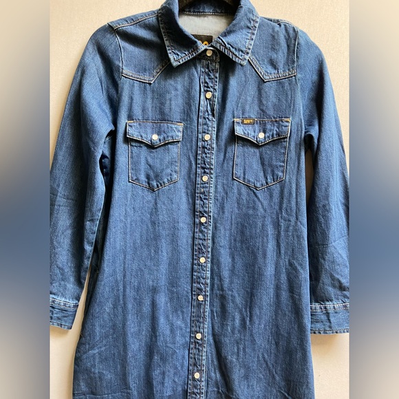 Lee vintage modern snap button jean midi dress with pockets Sz xs - Picture 4 of 13